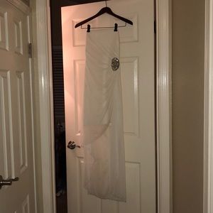 White high low, draped Prom dress